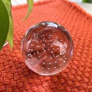 Vintage Mid Century Modern Clear Controlled Bubble Art Glass Paperweight